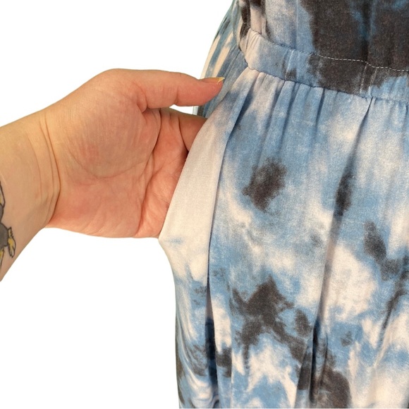 Torrid Blue Tie Dye Off The Shoulder Super Soft Knits Culotte Jumpsuit - Picture 4 of 15